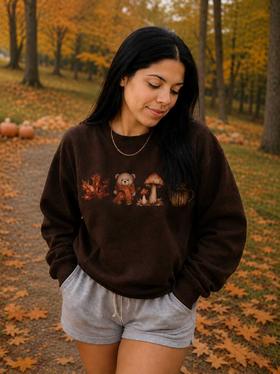 Fall Aesthetic Sweatshirt - Leaf - Mushroom - Teddy - Coffee
